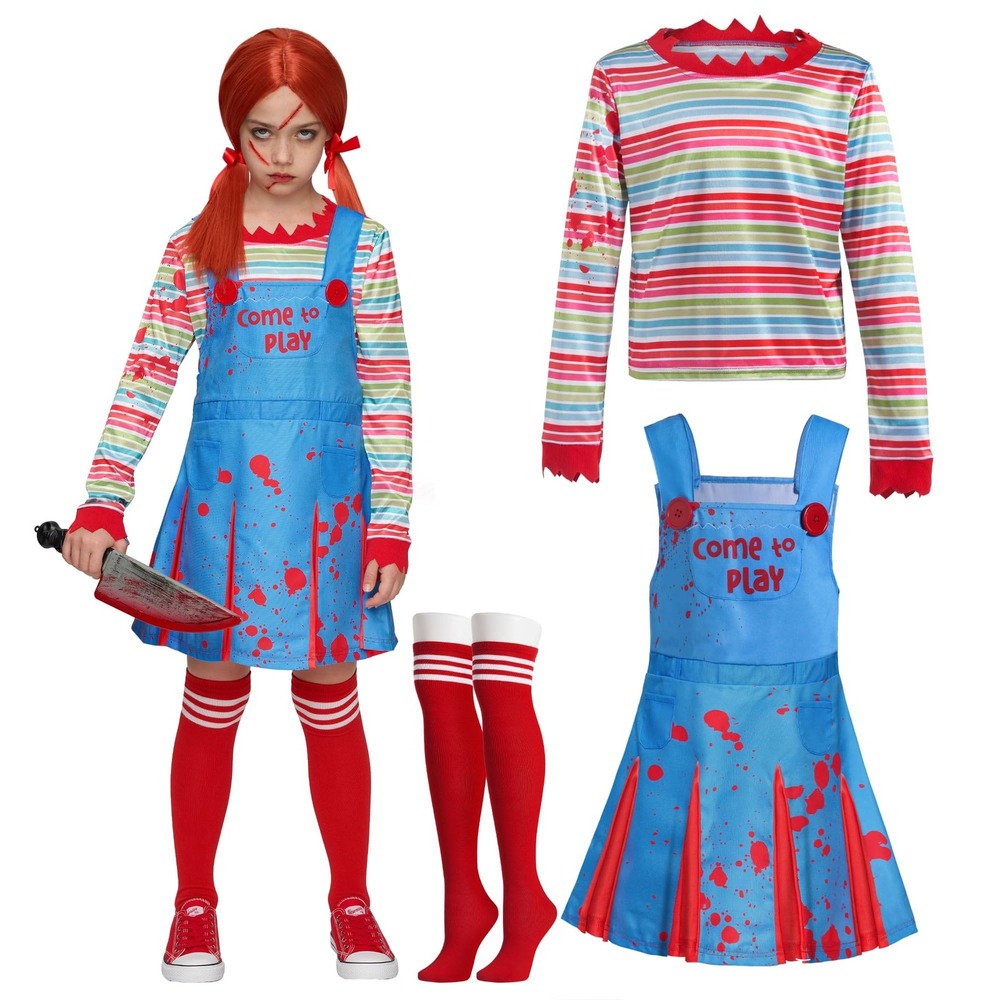 Girls Creepy Doll Costume Size S 5-7yrs Dress Shirt Socks Spooktacular Creations